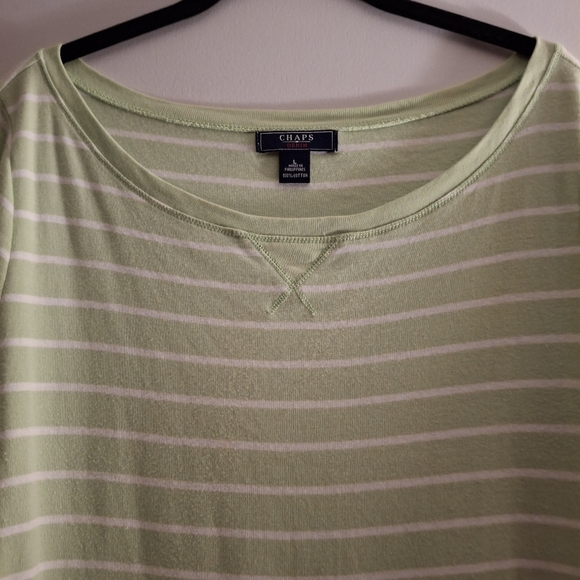 Chaps Green And White Striped Women's Top With Bottom Ties - Picture 2 of 7